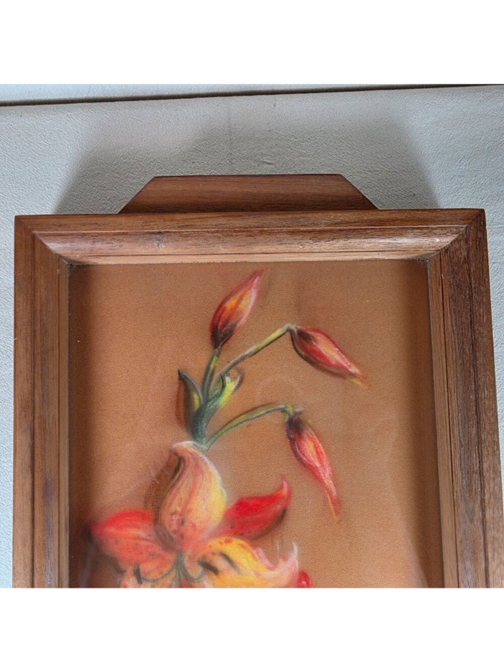 Vintage Wooden Serving Tray With Hand-Painted Glass Floral Design & Handles Jeme - Picture 3 of 6